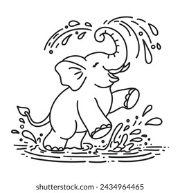 Line art of elephant enjoy splashing water