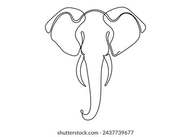 Line Art Elephant Head. Abstract Elephant Doodle Sketch Portrait. Continuous Vector Editable Line Drawn Isolated On White Background. 