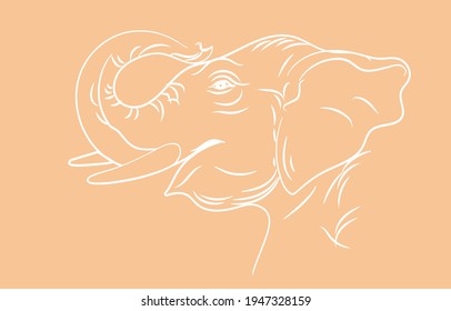 Line art of elephant head on Pastel Color Beige background