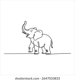 Line art elephant with trunk raised and mouth open