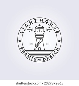 Line art emblem logo Lighthouse vector illustration design