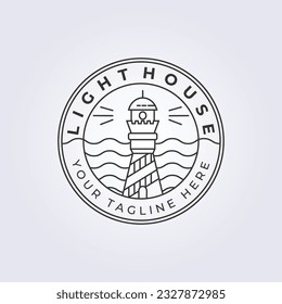 Line art emblem logo Lighthouse vector illustration design