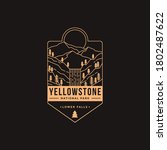 line art Emblem patch logo illustration of Lower falls Yellowstone National Park