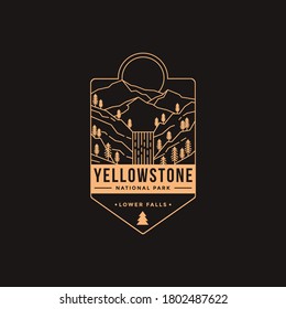 line art Emblem patch logo illustration of Lower falls Yellowstone National Park