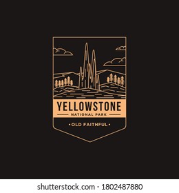 line art Emblem patch logo illustration of Old Faithful Yellowstone National Park