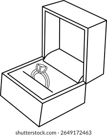 Line Art of Engagement Ring in Red Jewelry Box