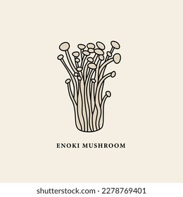 Line art enoki mushroom drawing