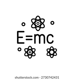 Line Art Equation Einstein Formula with Atomic Symbols Physics Icon
