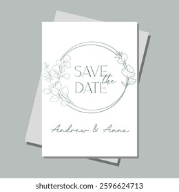 Line Art Eucalyptus. Eucayptus Wedding Invitation template, Outline Eucalyptus Minimalist Wedding Design, Greenery Wedding invite template