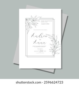 Line Art Eucalyptus. Eucayptus Wedding Invitation template, Outline Eucalyptus Minimalist Wedding Design, Greenery Wedding invite template