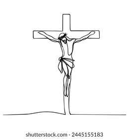 Line art of the event of the crucifixion of Jesus Christ,continuous one line drawing,vector