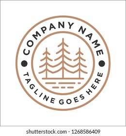 line art evergreen tree / pine tree emblem logo design inspiration