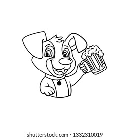 line art, expression of the dog holding a softdrink