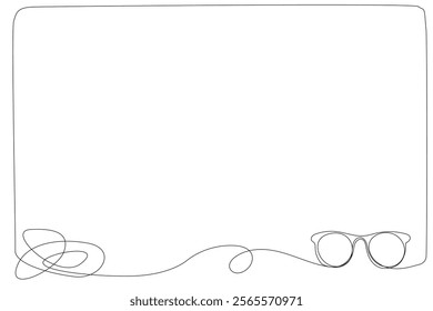 Line Art Eye Glasses Frame Border  Illustration. One Continuous Outline Curve Hand Drawn Glasses Sketch. Editable Vector Wavy Stroke. Flexible Drawn Line Glasses Form Trendy Modern Design. 