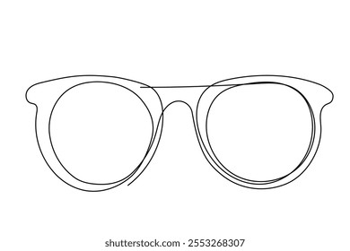 Line Art Eye Glasses Illustration. One Continuous Outline Curve Hand Drawn Glasses Sketch. Editable Vector Wavy Stroke. Flexible Drawn Line Glasses Form Trendy Modern Design. 