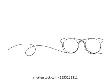 Line Art Eye Glasses Illustration. One Continuous Outline Curve Hand Drawn Glasses Sketch. Editable Vector Wavy Stroke. Flexible Drawn Line Glasses Form Trendy Modern Design. 