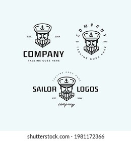 line art face with beard and hat logo icon vector template
