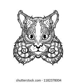 Line art face of chipmunk, vector cartoon illustration isolated on white background, animal face