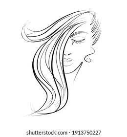 Line art face hair style lady ilustration vector eps.