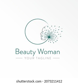 line art face side and dandelion blown by wind image graphic icon logo design abstract concept vector stock. Can be used as a symbol related to Beauty or nature.