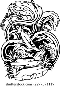 Line art falling surfer vector illustration