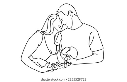 line art of family concept. Father, mother and son together