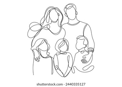 Line Art Family. Continuous Line Happy Family Portrait Icon Isolated On White. Thin line Element Sketch Abstract Drawn Editable Illustration. 