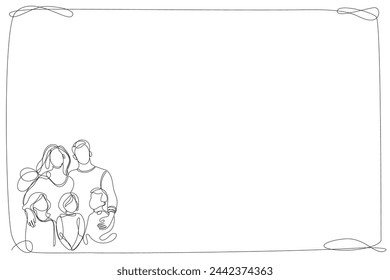 Line Art Family Frame. Continuous Line Happy Family Portrait Doodle Border Isolated On White. Sketch Continuous Line Drawing. Editable Vector Family Portrait One Thin Stroke