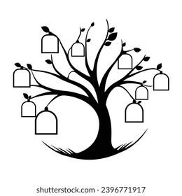 Line Art Family image Album Tree Silhouette of isolated view with leaf