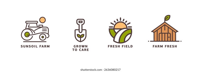 Line art farm product logos for fresh and organic branding