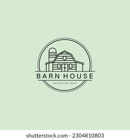 line art farmhouse logo vector illustration design, barn house logo design