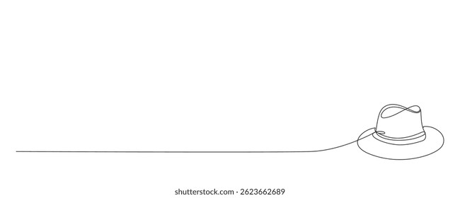 Line Art Fedora Vintage Hat. Retro Style Fashion Headwear Symbol. One Curve Continuous Line Modern Doodle Drawn. Editable Thin Stroke Sketch Icon. Personal Accessory Theme. 