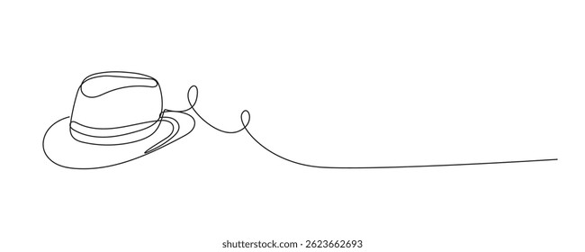 Line Art Fedora Vintage Hat. Retro Style Fashion Headwear Symbol. One Curve Continuous Line Modern Doodle Drawn. Editable Thin Stroke Sketch Icon. Personal Accessory Theme. 