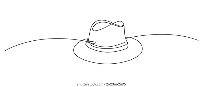 Line Art Fedora Vintage Hat. Retro Style Fashion Headwear Symbol. One Curve Continuous Line Modern Doodle Drawn. Editable Thin Stroke Sketch Icon. Personal Accessory Theme. 
