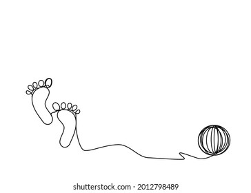 Line art of feet and rope,yarn.Concept  death, sad, body walk, alone,slow life. Isolate on white background.Vector illustration.