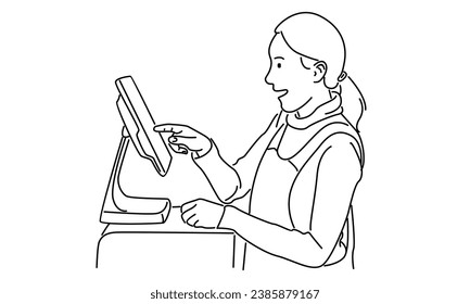 line art of female cashier at supermarket