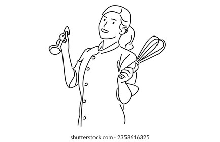 line art of female chef vector illustration