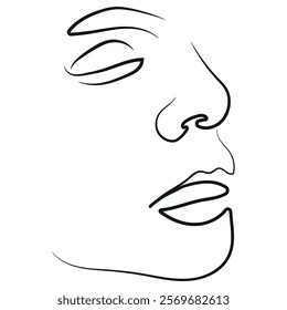 line art of a female face in profile drawn with several lines, for various logos or designs