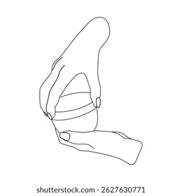 Line art of female hands holding a cosmetic cream jar. Elegant skincare illustration perfect for beauty, wellness, and self-care themes.