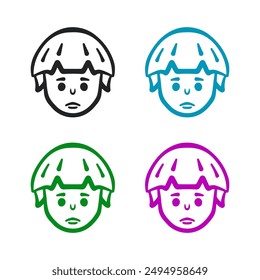 line art female head vector icon in various colors