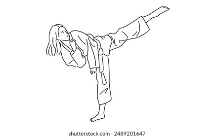 line art of female karate illustration