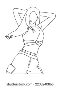 Line art female k-pop idol dancing on stage, cute Korean girl idol image eps.10