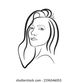 Line art female minimalist portrait. Vector illustration. Logo for beauty salons.