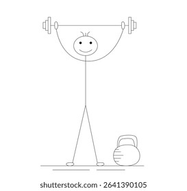 Line Art Figure of a Man Lifting Heavy Weights. Sports and recreation, athletic person living healthy lifestyle vector art
