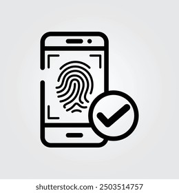 Line art fingerprint is correct icon logo vector illustration design, for smartphone features theme design