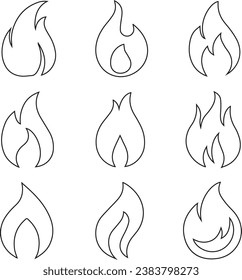 Line art of Fire icon vector set.