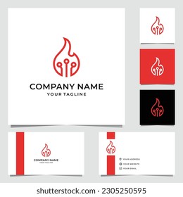 Line Art Fire Tech Logo Design 3