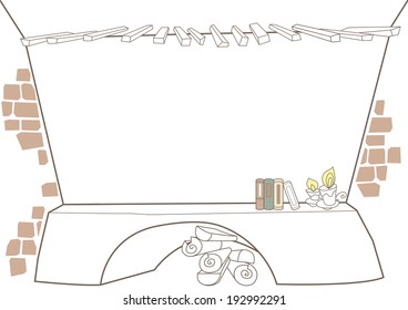 Line art of a fireplace
