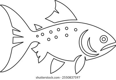 Line art of a fish featuring intricate fin structures and spotted details, ideal for creative designs.