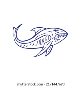 Plantilla de icono de vectores de peces de línea 